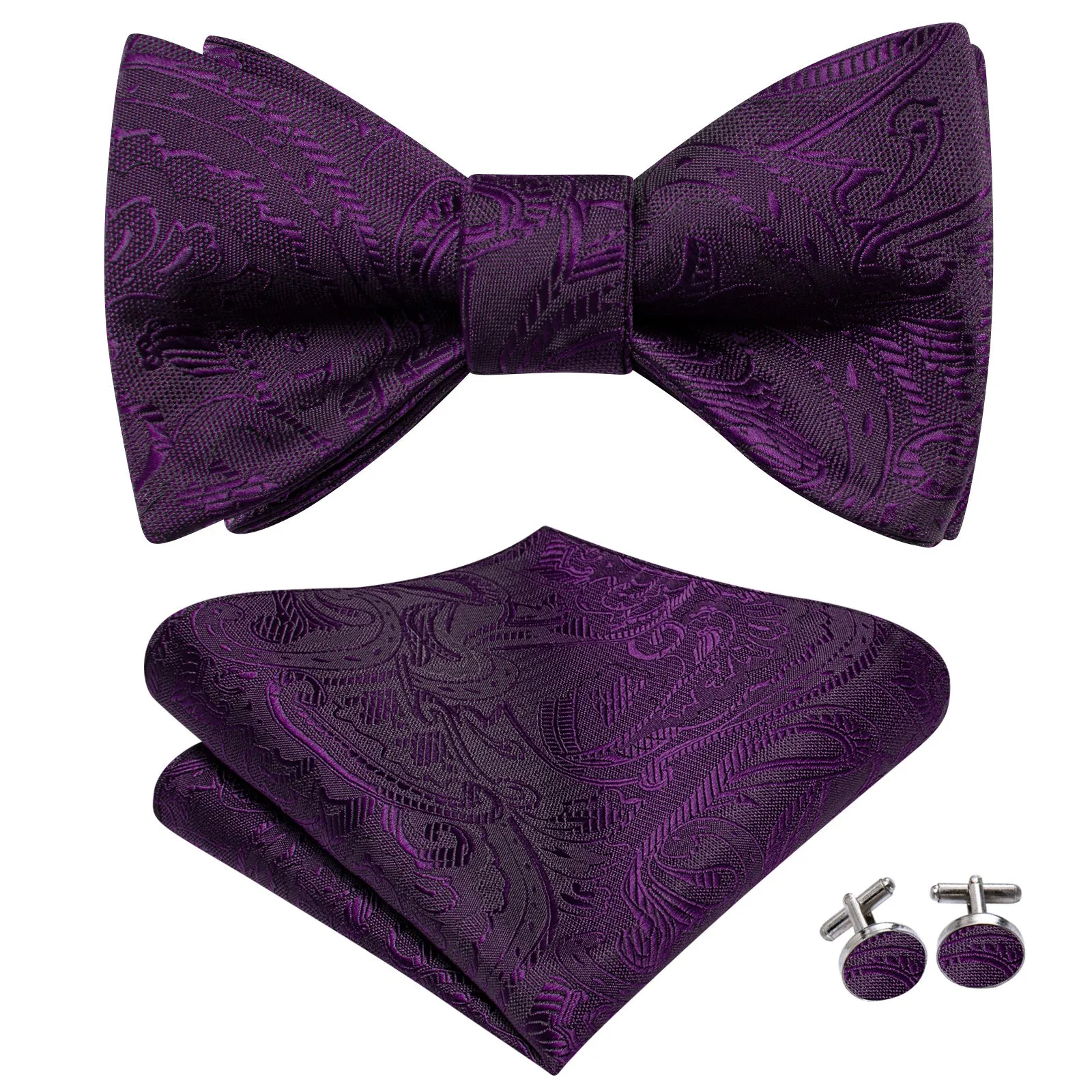 Ties2you Purple Bowtie Self-tie Solid Formal Tuxedo Bow Tie Handkerchief Cufflinks Set sold by Ties2You product image thumbnail 2