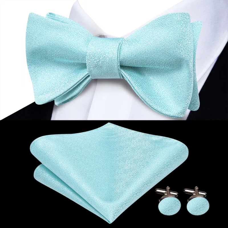Ties2you Turquoise Bowtie Pre-tied Solid Tuxedo Bow Tie Pocket Square Cufflinks Set sold by Ties2You