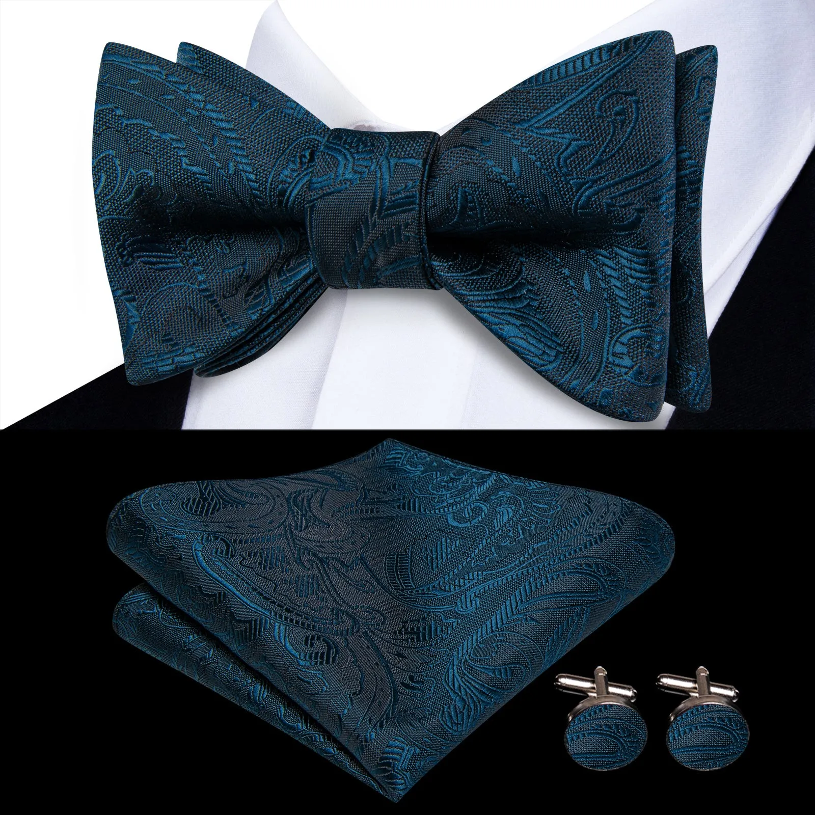 Ties2you Floral Purple Bowtie Self-Tie Formal Tuxedo Bow Tie Pocket Square Cufflinks Set sold by Ties2You product image thumbnail 3