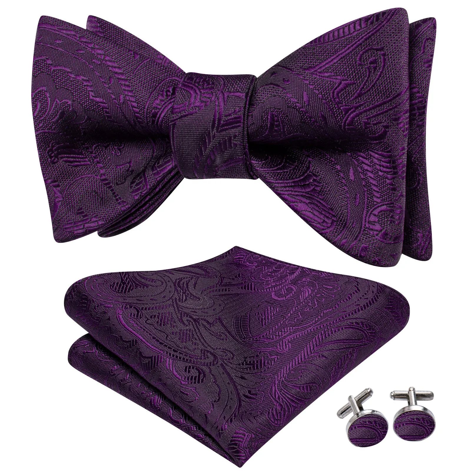 Ties2you Floral Purple Bowtie Self-Tie Formal Tuxedo Bow Tie Pocket Square Cufflinks Set sold by Ties2You product image thumbnail 4