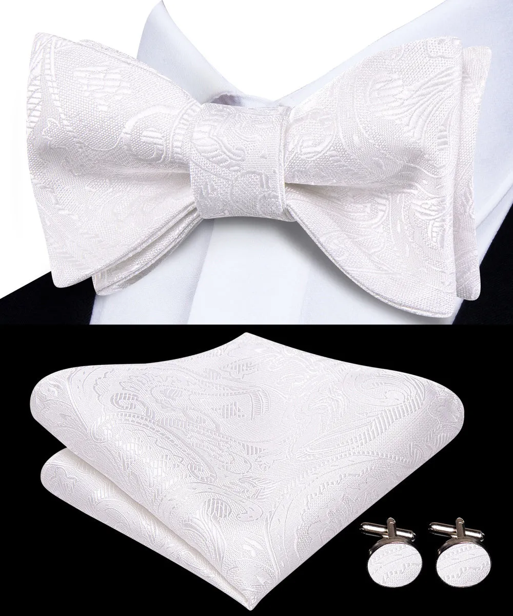 Ties2you White Floral Bow Ties Self-tie Tuxedo Bowtie Pocket Square Cufflinks Set sold by Ties2You product image thumbnail 3