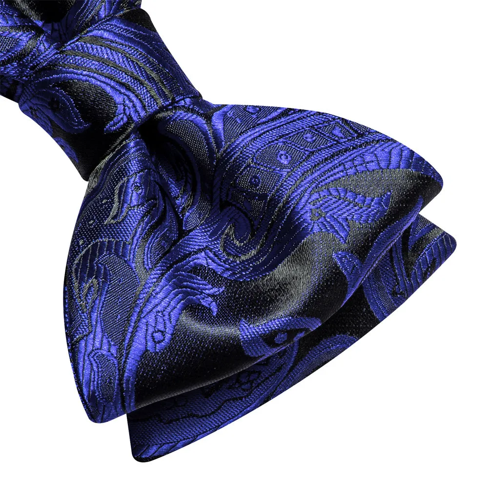 Ties2you Blue Paisley Bow Tie Self-tie Black Tuxedo Bowtie Pocket Square Cufflinks Set sold by Ties2You product image thumbnail 4