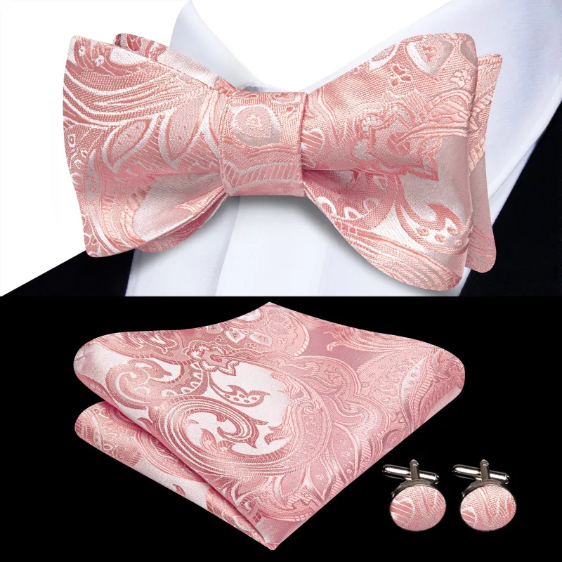 Ties2you Blush Floral Tuxedo Bowtie Self-tie Bow Tie Handkerchief Cufflinks Set sold by Ties2You