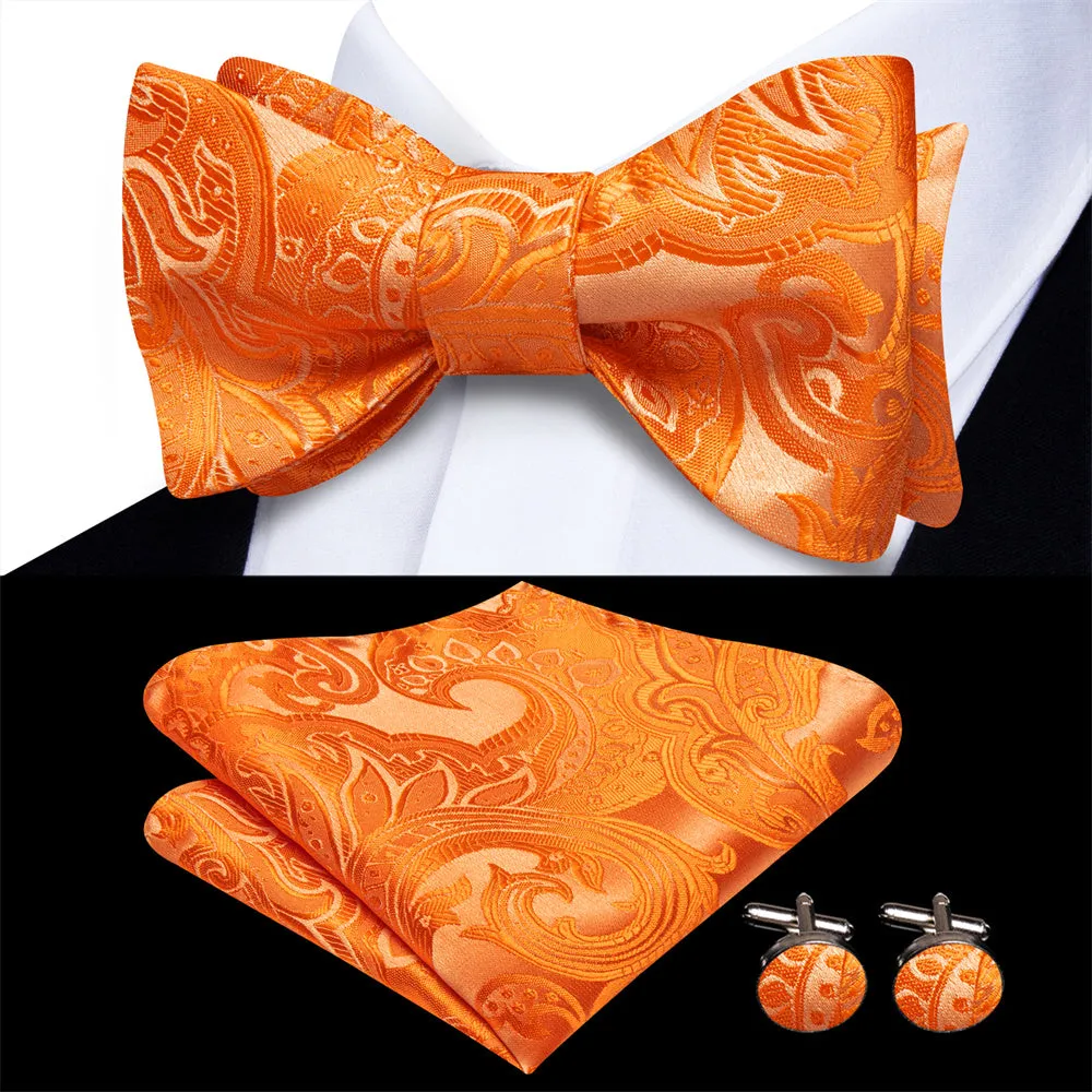 Ties2you Orange Floral Bowtie Self-tie Bow Tie Pocket Square Cufflinks Set sold by Ties2You