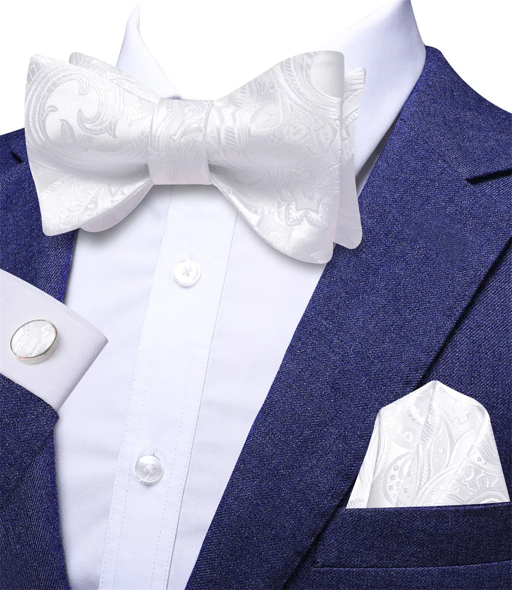 Ties2you White Floral Bowtie Self-tie Wedding Tuxedo Bow Tie Pocket Square Cufflinks Set sold by Ties2You product image thumbnail 2
