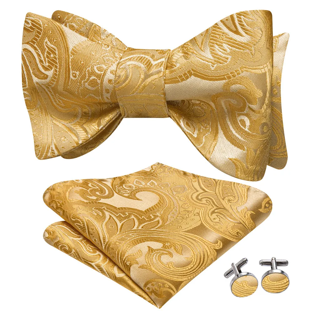 Ties2you Gold Floral Bowtie Self-tie Party Tuxedo Bow Tie Pocket Square Cufflinks Set sold by Ties2You product image thumbnail 2