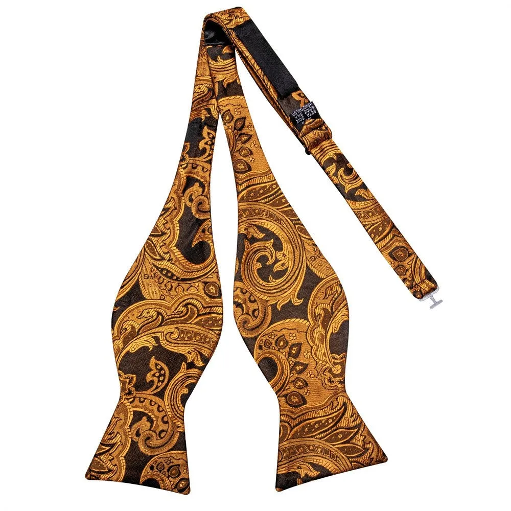 Ties2you Gold Paisley Bow Tie Self-tie Black Tuxedo Bowtie Pocket Square Cufflinks Set sold by Ties2You product image thumbnail 5