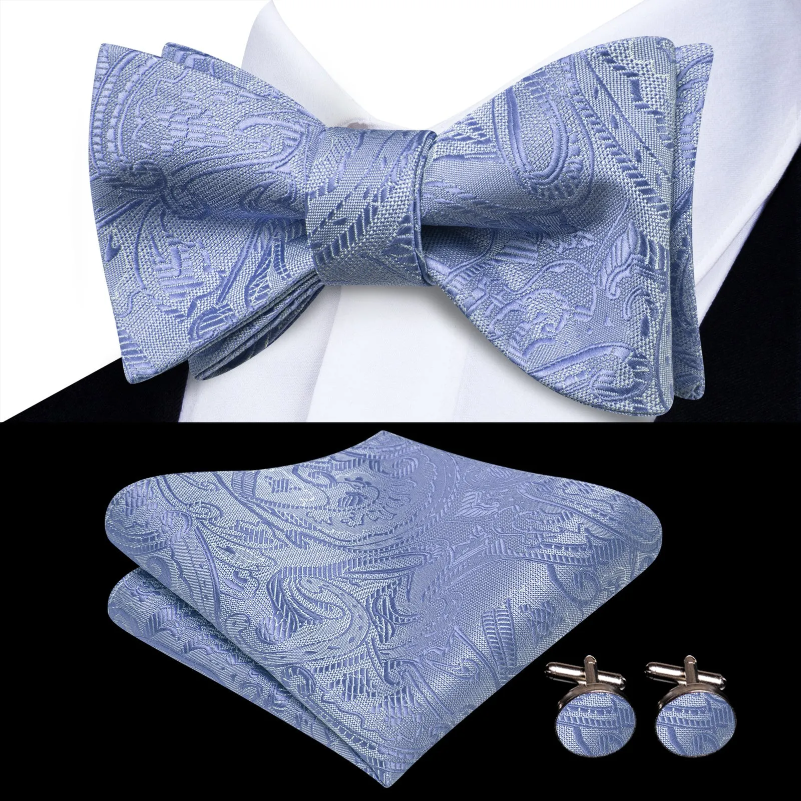 Ties2you Floral Mint Bowtie Self-tie Party Tuxedo Bow Tie Pocket Square Cufflinks Set sold by Ties2You product image thumbnail 3
