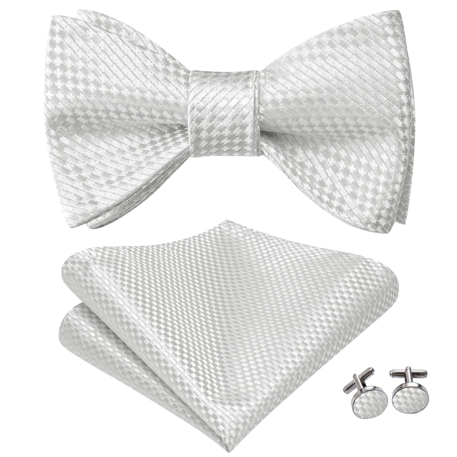 Ties2you White Geometric Bow Ties Self-tie Tuxedo Bowtie Pocket Square Cufflinks Set sold by Ties2You product image thumbnail 2