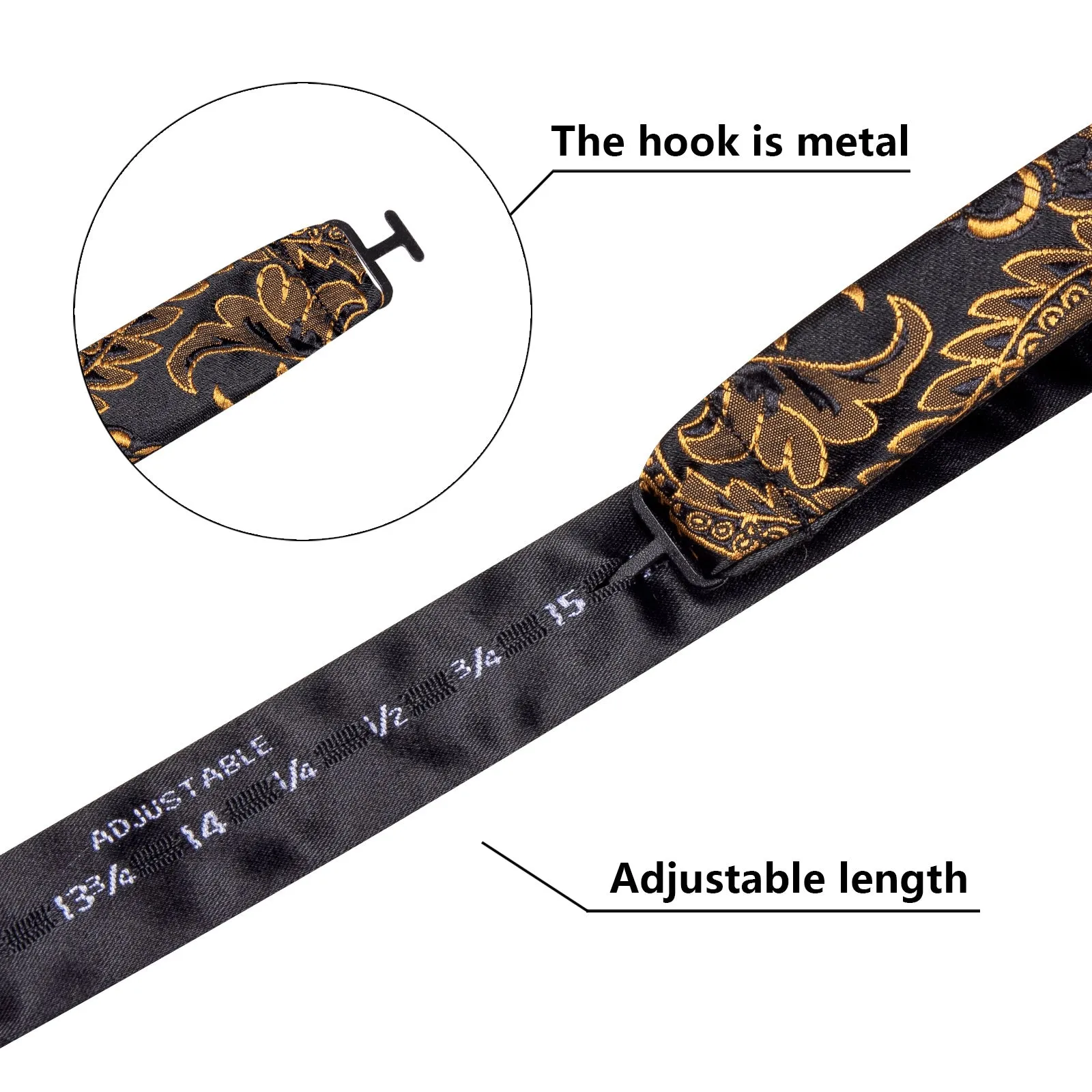 Ties2you Gold Paisley Bow Ties Self-tie Black Tuxedo Bowtie Pocket Square Cufflinks Set sold by Ties2You product image thumbnail 5