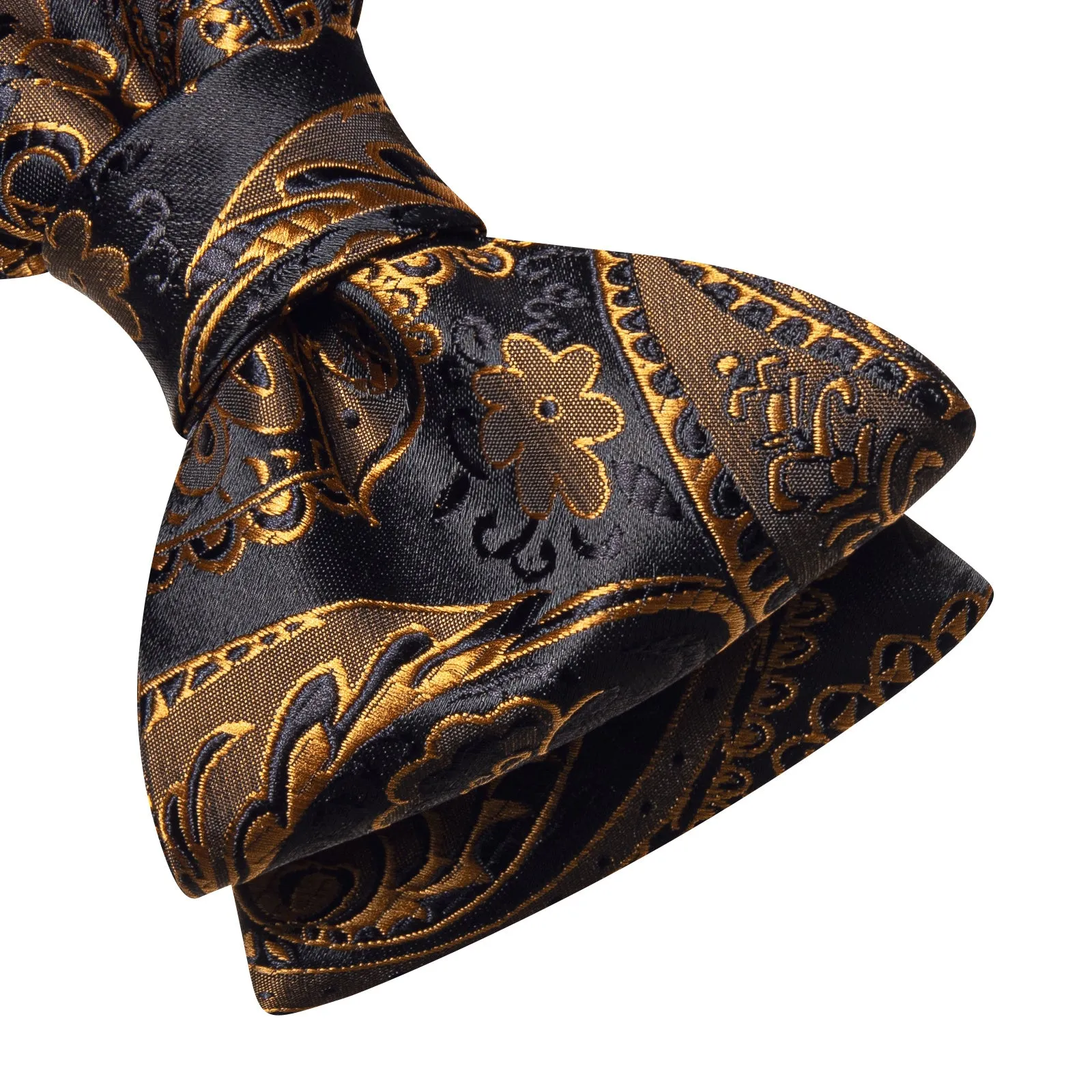 Ties2you Gold Paisley Bow Ties Self-tie Black Tuxedo Bowtie Pocket Square Cufflinks Set sold by Ties2You product image thumbnail 3