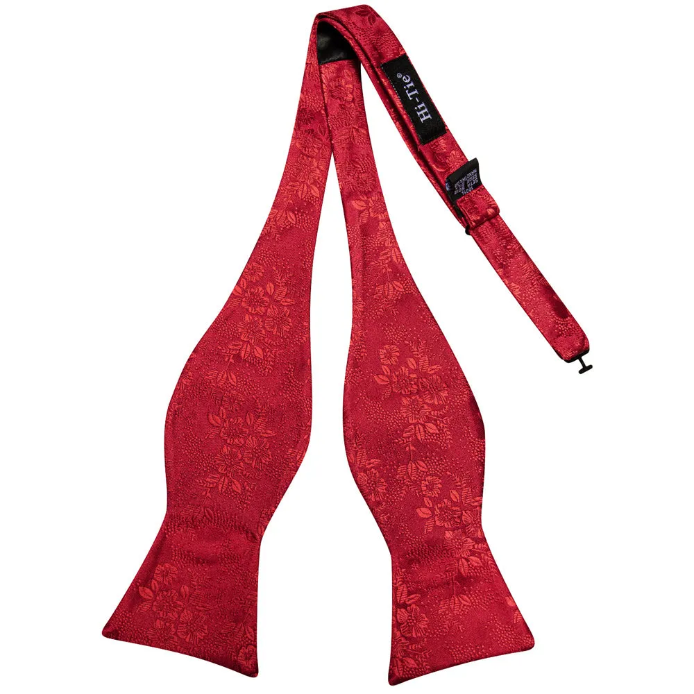 Ties2you Red Floral Bow Ties Self-tie Tuxedo Bowtie Pocket Square Cufflinks Set sold by Ties2You product image thumbnail 4