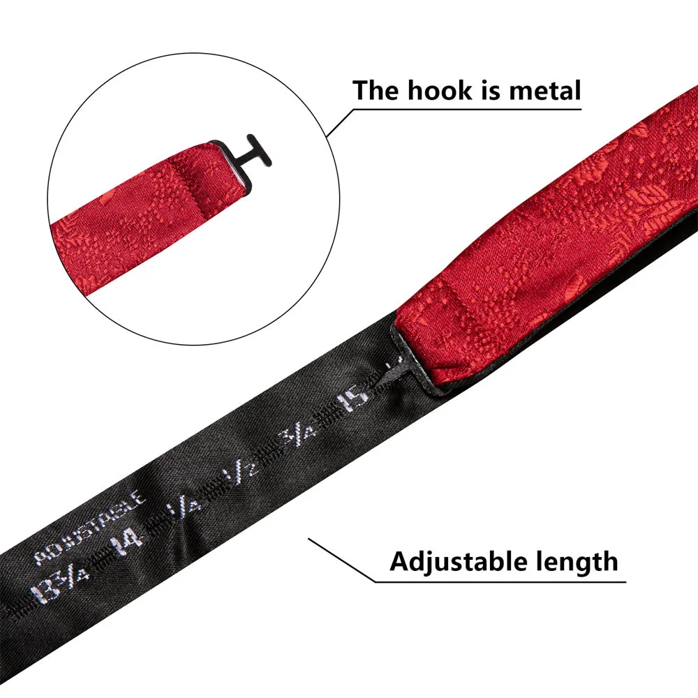 Ties2you Red Floral Bow Ties Self-tie Tuxedo Bowtie Pocket Square Cufflinks Set sold by Ties2You product image thumbnail 5