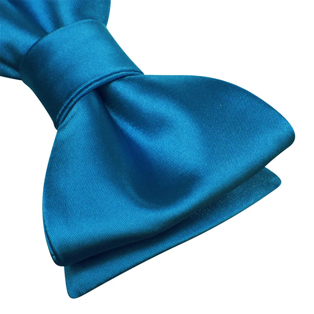 Ties2you Teal Blue Bowtie Self-tie Solid Tuxedo Formal Bow Tie Handkerchief Cufflinks Set sold by Ties2You product image thumbnail 4