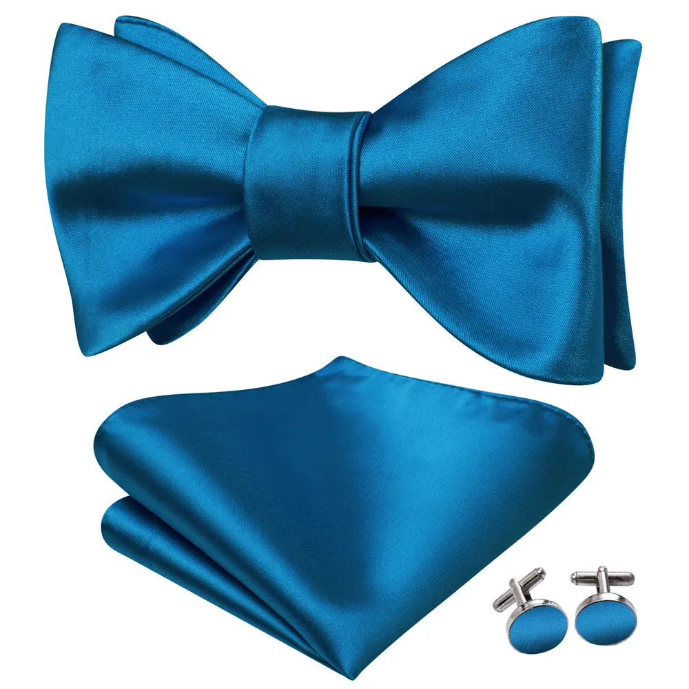 Ties2you Teal Blue Bowtie Self-tie Solid Tuxedo Formal Bow Tie Handkerchief Cufflinks Set sold by Ties2You product image thumbnail 2