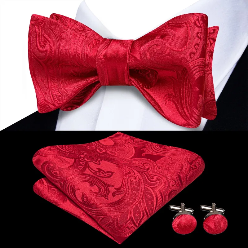 Ties2you Floral Red Bowtie Self-tie Party Tuxedo Bow Tie Pocket Square Cufflinks Set sold by Ties2You