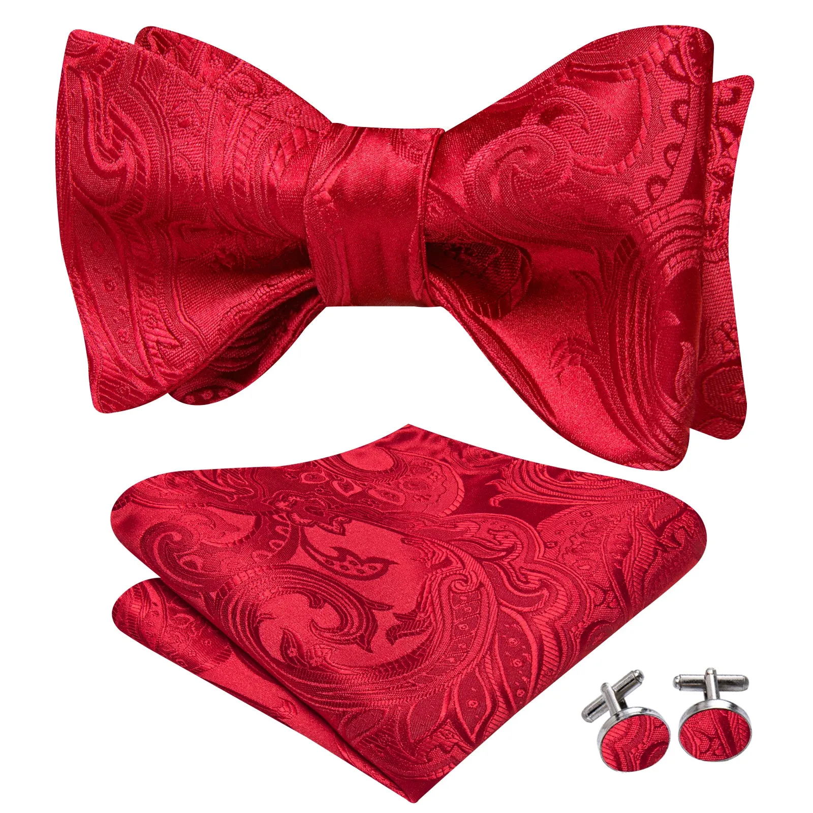 Ties2you Floral Red Bowtie Self-tie Party Tuxedo Bow Tie Pocket Square Cufflinks Set sold by Ties2You product image thumbnail 3