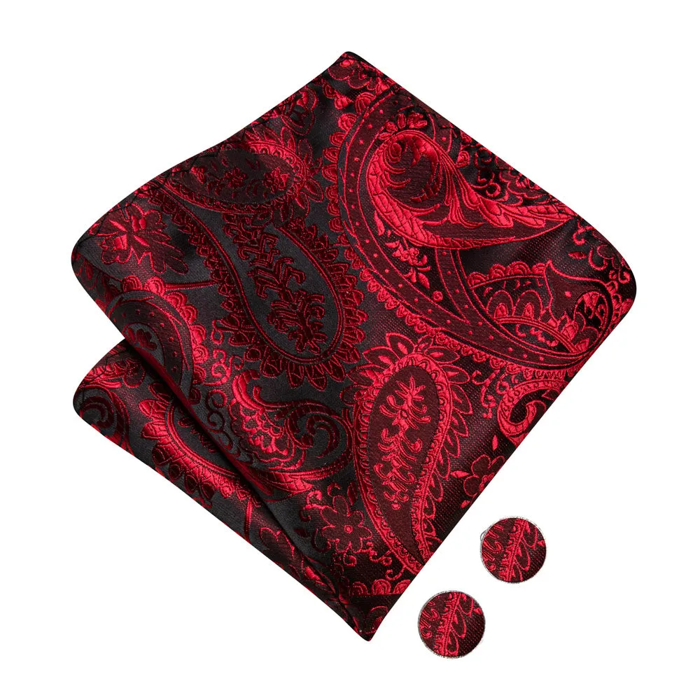 Ties2you Paisley Red Bowtie Pre-tied Black Formal Bow Tie Pocket Square Cufflinks Set sold by Ties2You product image thumbnail 5