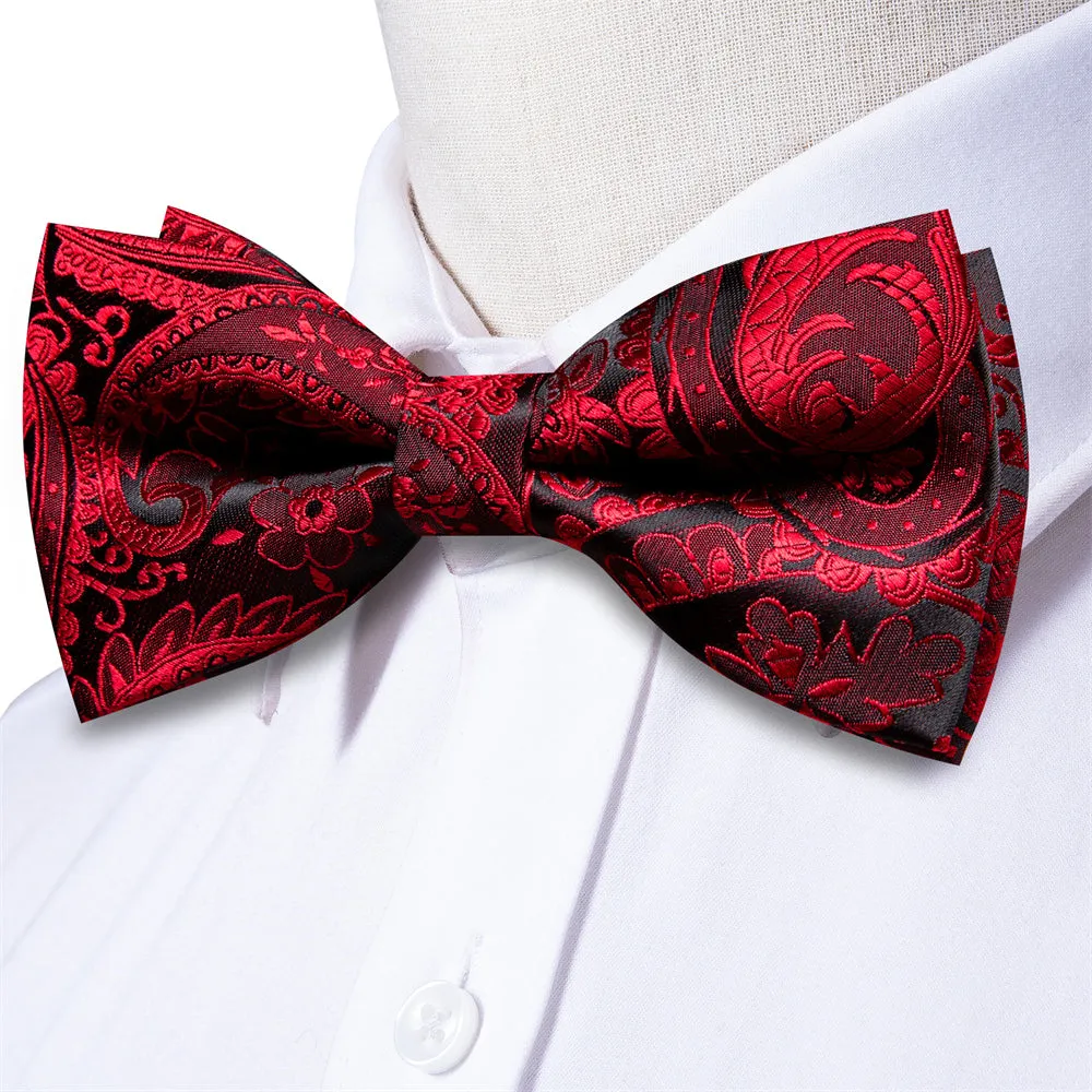 Ties2you Paisley Red Bowtie Pre-tied Black Formal Bow Tie Pocket Square Cufflinks Set sold by Ties2You product image thumbnail 2