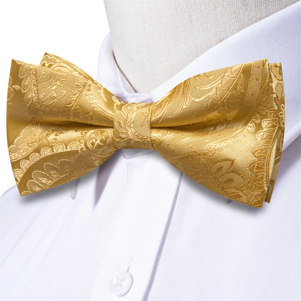 Ties2you Gold Floral Tuxedo Bowtie Pre-Tied Wedding Bow Tie Handkerchief Cufflinks Set sold by Ties2You product image thumbnail 2