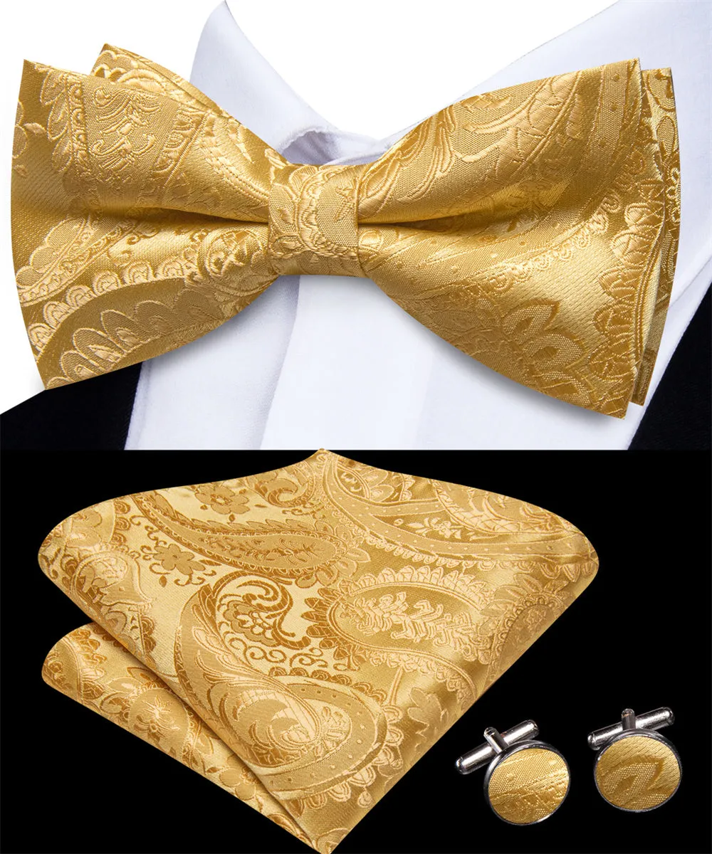 Ties2you Gold Floral Tuxedo Bowtie Pre-Tied Wedding Bow Tie Handkerchief Cufflinks Set sold by Ties2You product image thumbnail 3