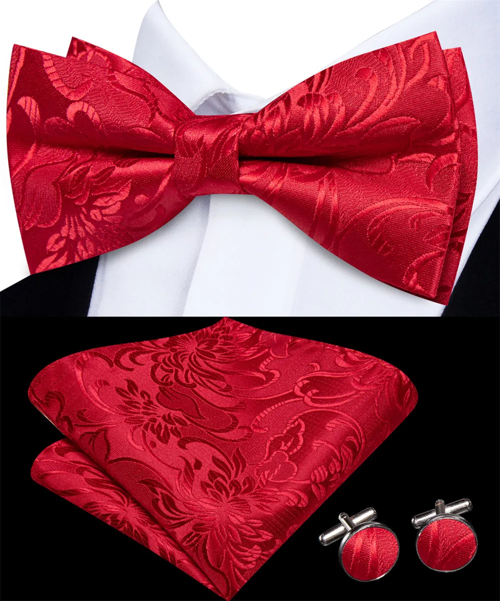 Ties2you Red Floral Tuxedo Bowtie Pre-tied Formal Bow Tie Pocket Square Cufflinks Set sold by Ties2You product image thumbnail 3