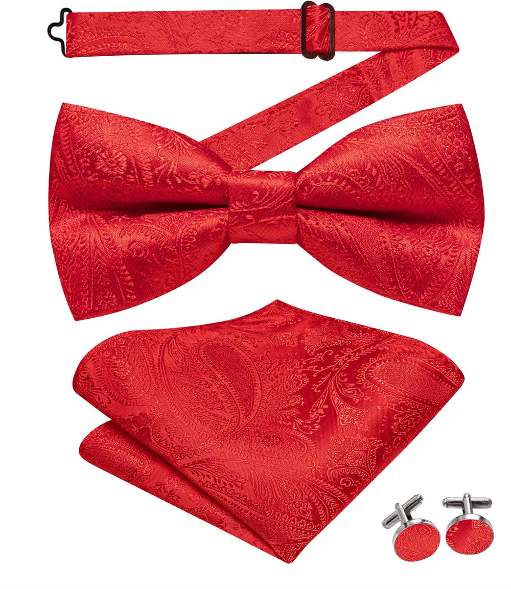 Ties2you Red Paisley Tuxedo Bowtie Pre-tied Formal Bow Tie Pocket Square Cufflinks Set sold by Ties2You product image thumbnail 4
