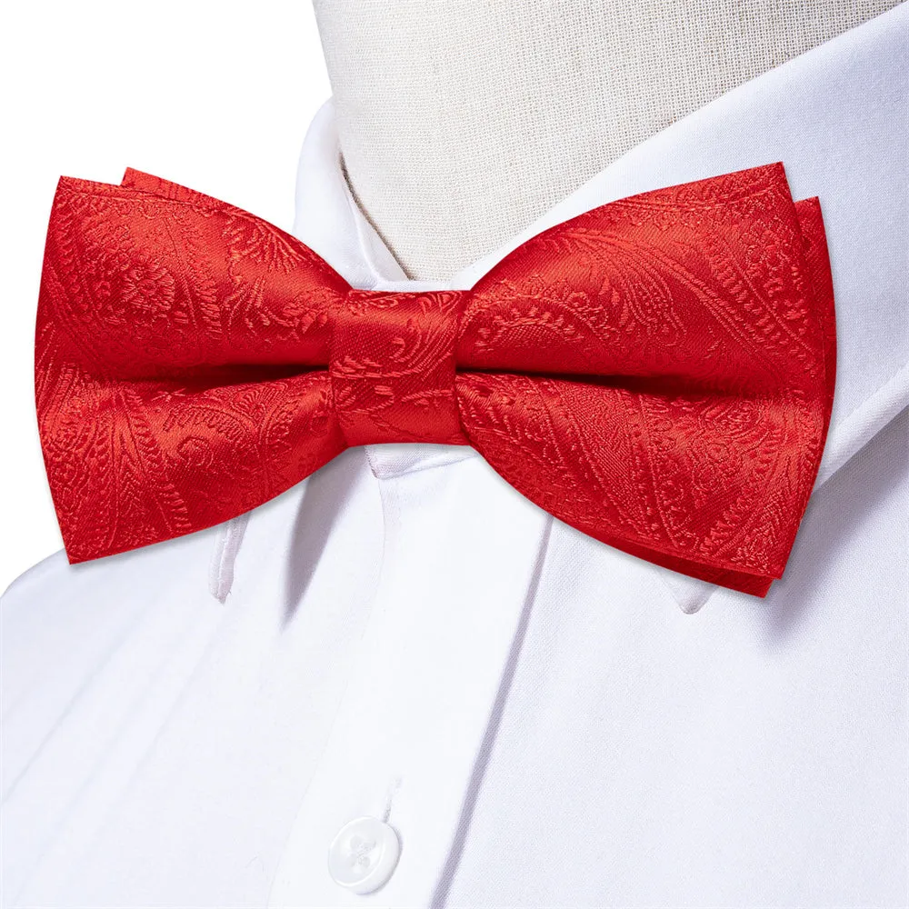 Ties2you Red Paisley Tuxedo Bowtie Pre-tied Formal Bow Tie Pocket Square Cufflinks Set sold by Ties2You product image thumbnail 2