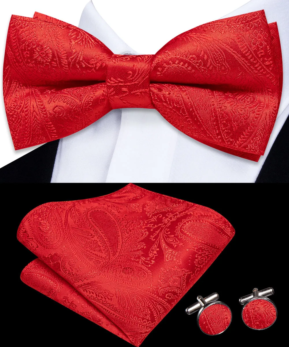 Ties2you Red Paisley Tuxedo Bowtie Pre-tied Formal Bow Tie Pocket Square Cufflinks Set sold by Ties2You product image thumbnail 3