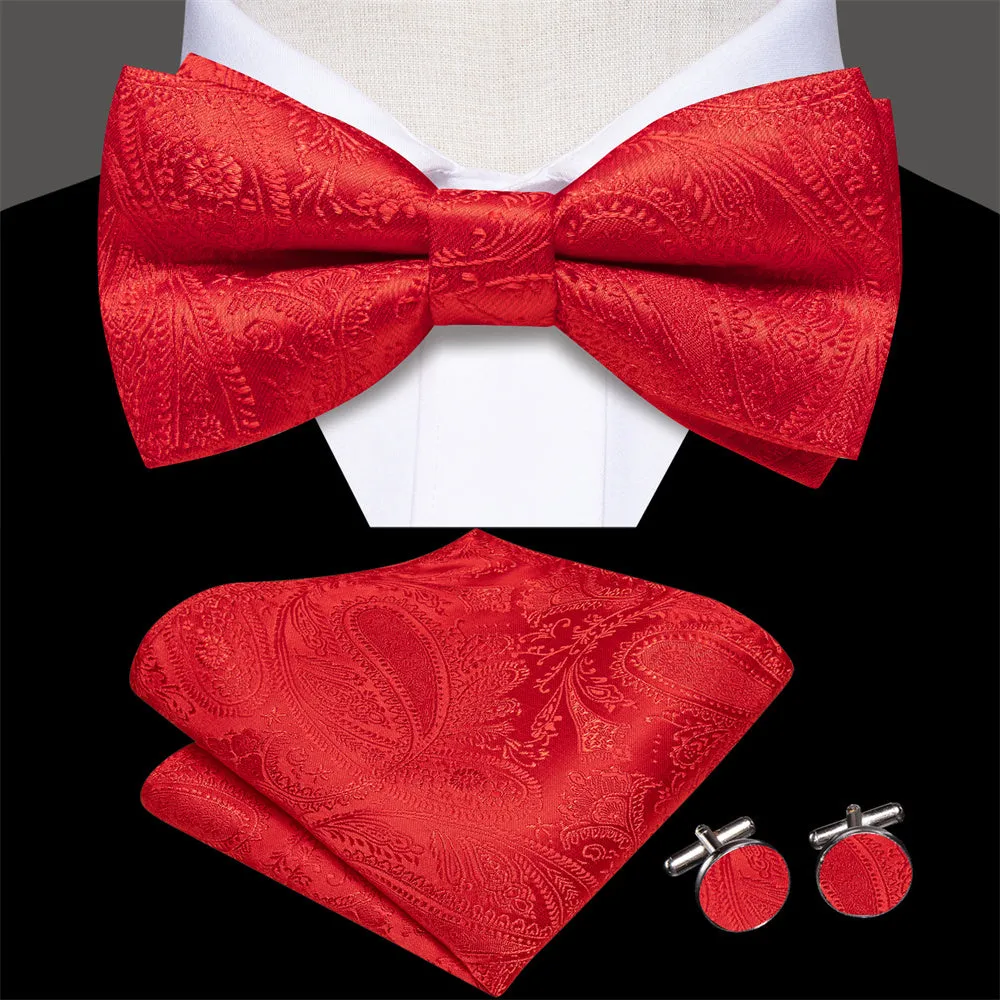 Ties2you Red Paisley Tuxedo Bowtie Pre-tied Formal Bow Tie Pocket Square Cufflinks Set sold by Ties2You