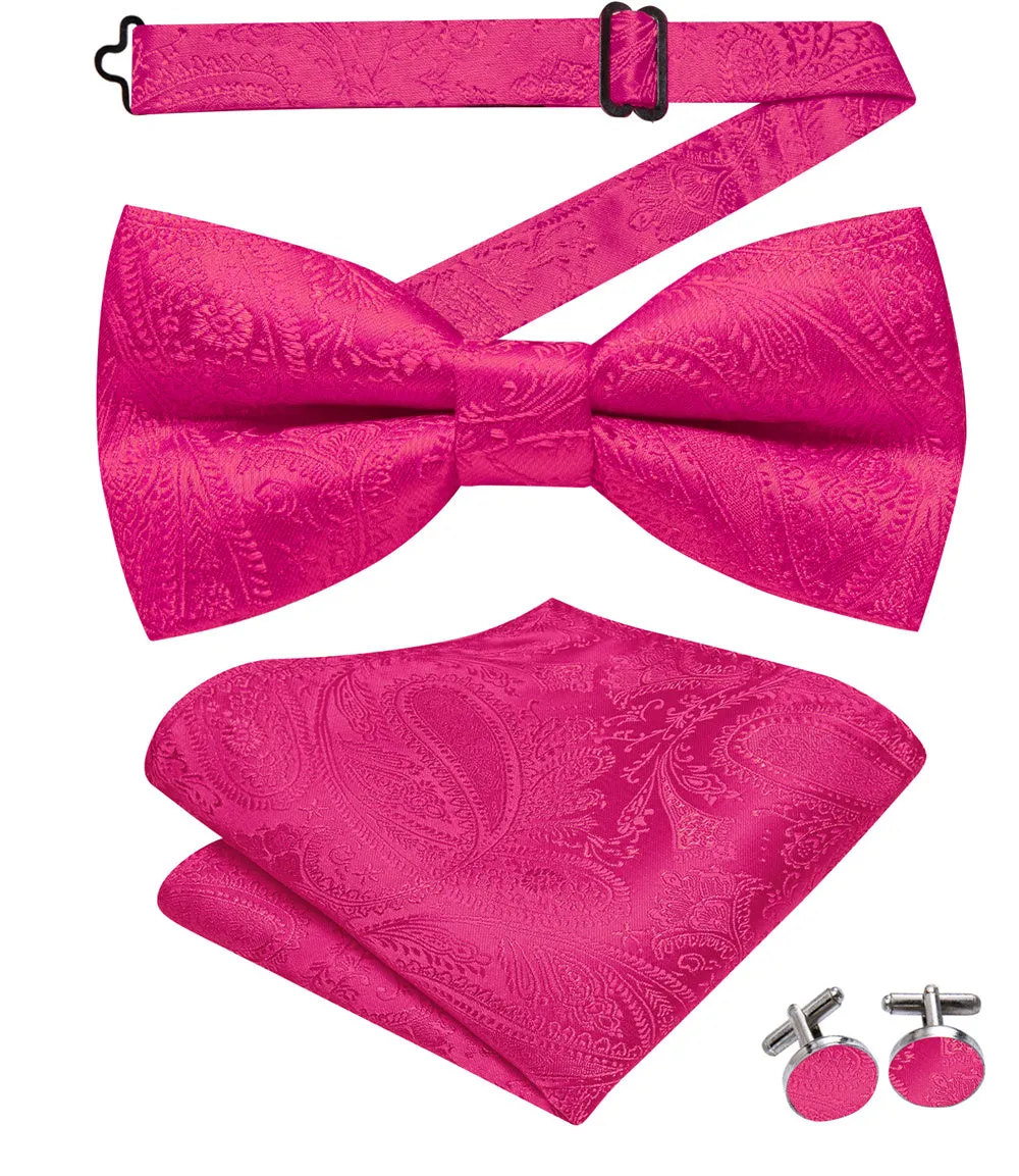 Ties2you Paisley Hot Pink Bowtie Pre-tied Formal Bow Tie Pocket Square Cufflinks Set sold by Ties2You product image thumbnail 4
