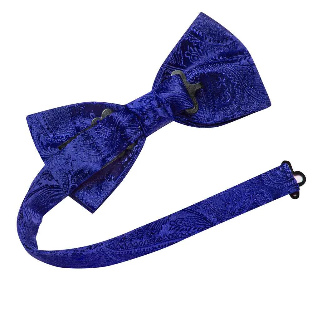 Ties2you Royal Blue Paisley Bowtie Pre-tied Business Bow Tie Handkerchief Cufflinks Set sold by Ties2You product image thumbnail 4