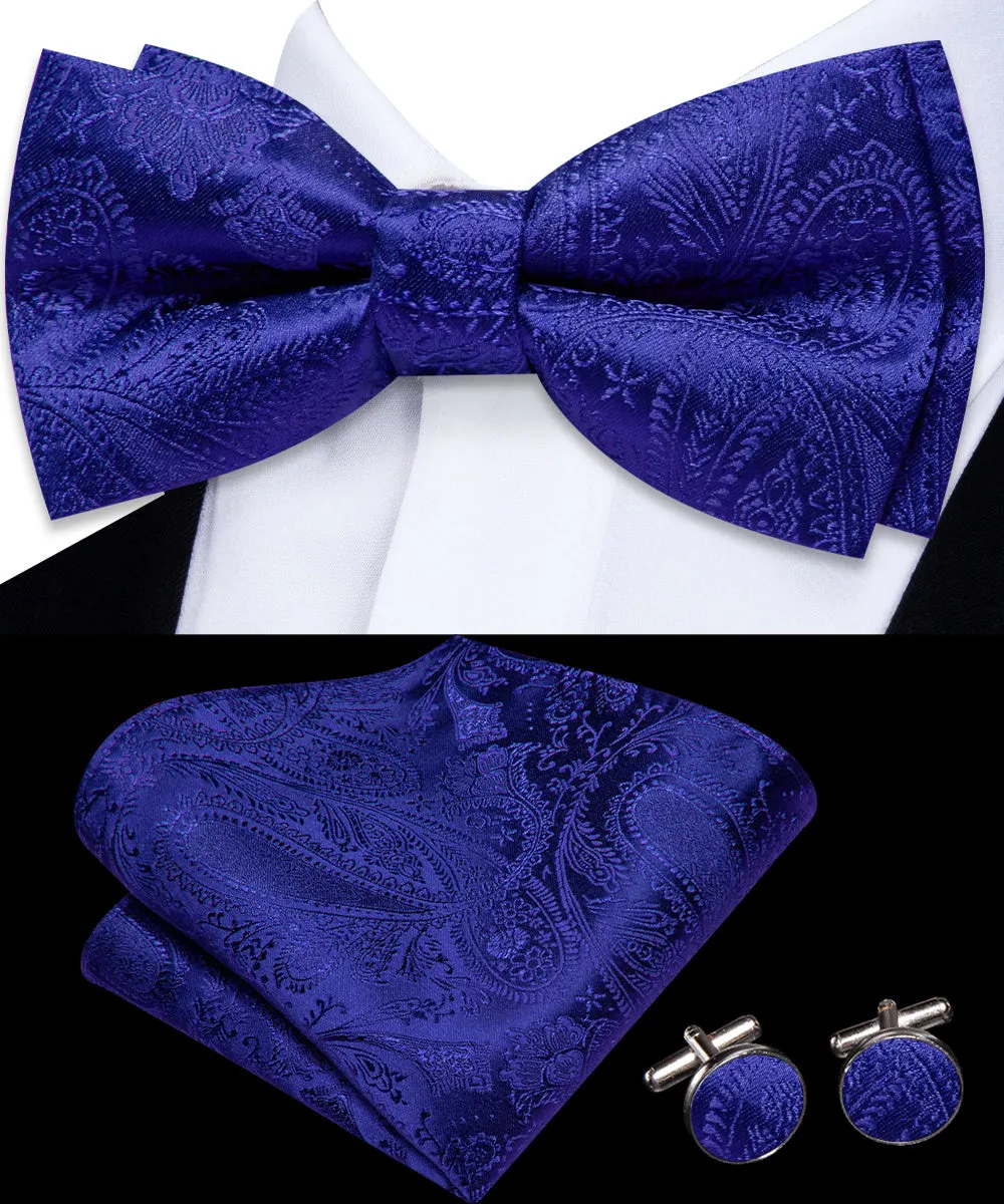 Ties2you Royal Blue Paisley Bowtie Pre-tied Business Bow Tie Handkerchief Cufflinks Set sold by Ties2You product image thumbnail 3