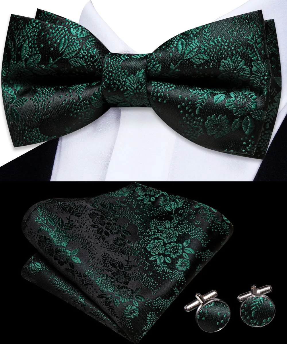 Ties2you Hunter Green Floral Bowtie Pre-tied Bow Tie Pocket Square Cufflinks Set sold by Ties2You product image thumbnail 3