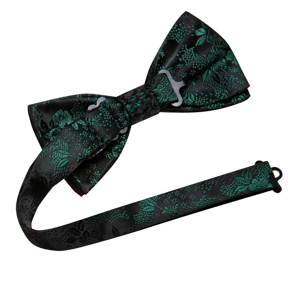 Ties2you Hunter Green Floral Bowtie Pre-tied Bow Tie Pocket Square Cufflinks Set sold by Ties2You product image thumbnail 5