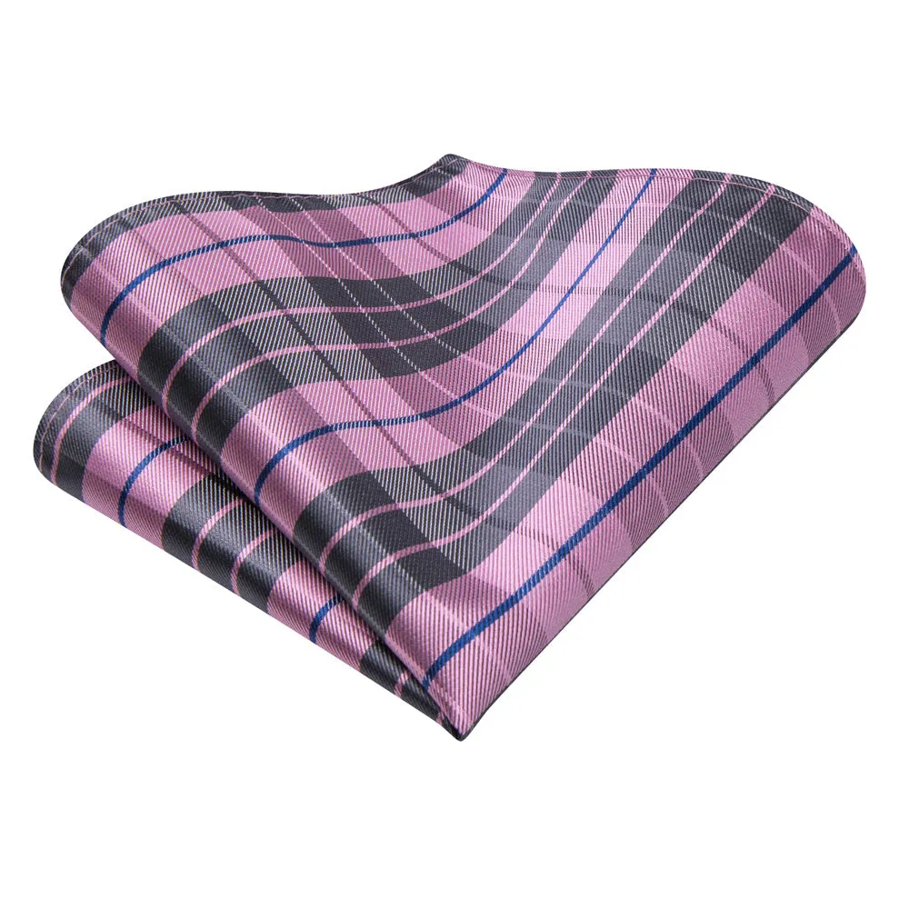 Ties2you Pink Grey Plaid Men's Tie Pocket Square Cufflinks Set sold by Ties2You product image thumbnail 5