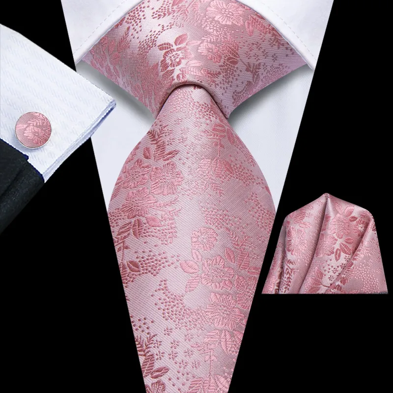 Ties2you Silk Floral Tie Pink Party Formal Necktie Handkercheif Cufflinks Set sold by Ties2You