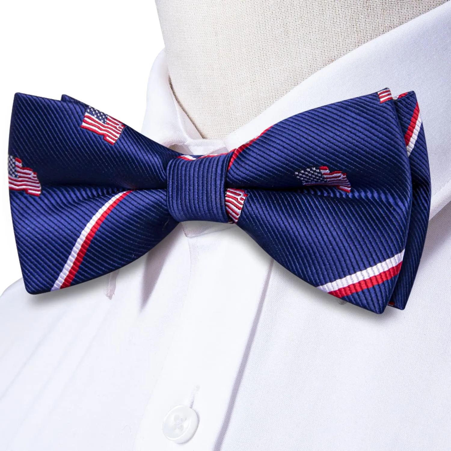 Ties2you Independence Day Bowtie Classic Blue Pre-tied Bow Tie Pocket Square Cufflinks Set sold by Ties2You product image thumbnail 3