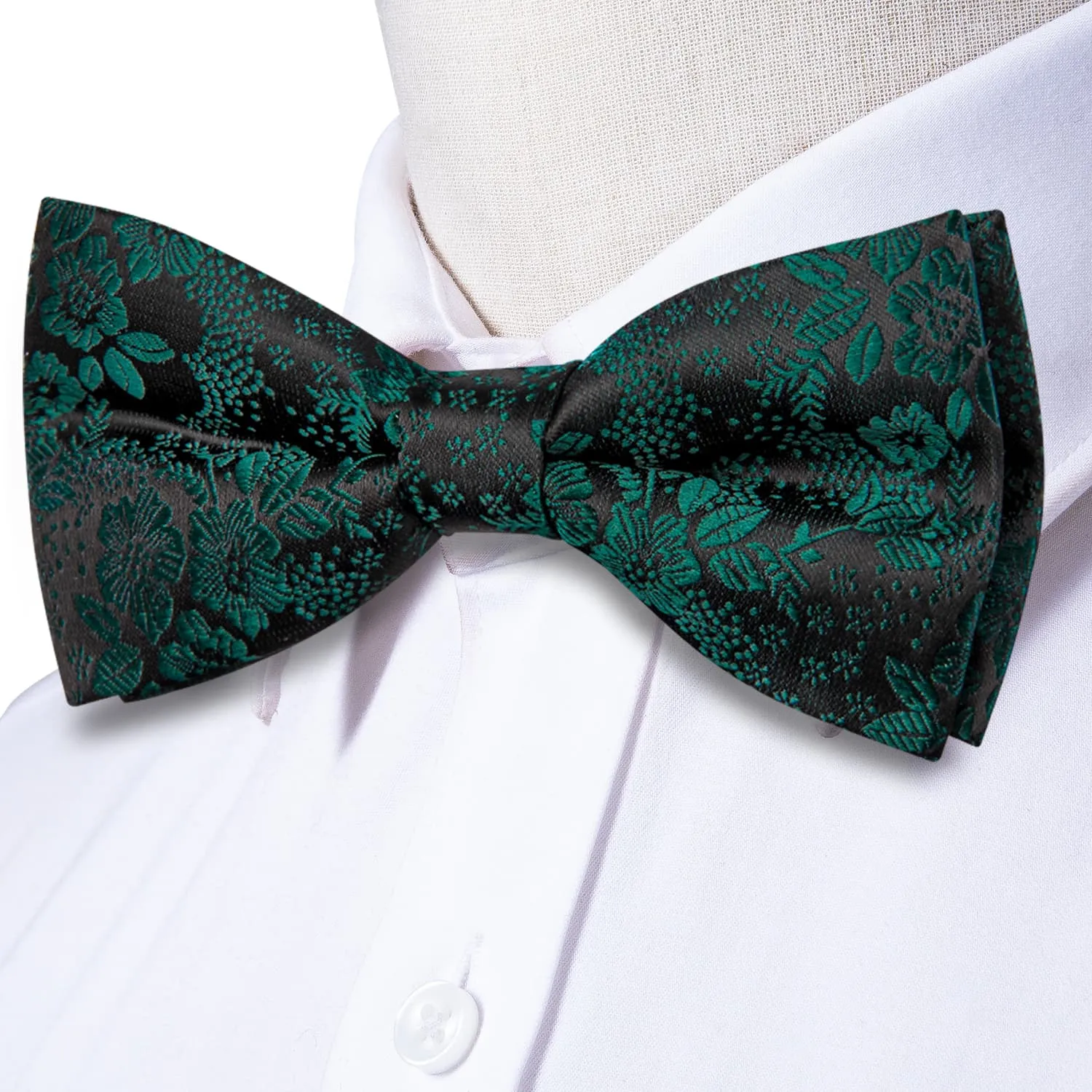 Ties2you Hunter Green Floral Tuxedo Bowtie Pre-tied Bow Tie Handkerchief Cufflinks Set sold by Ties2You product image thumbnail 3