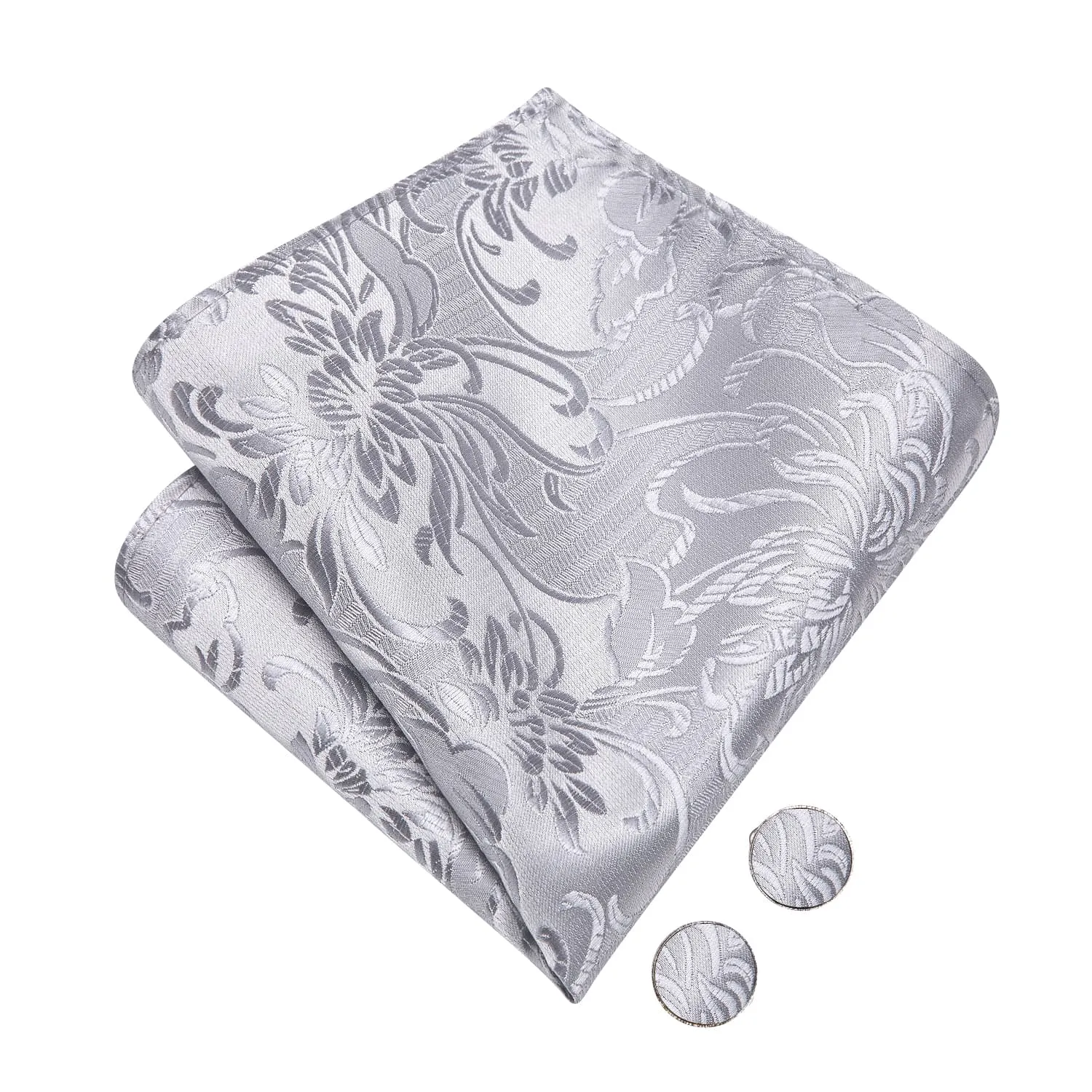Ties2you Silver Floral Bow Tie Men's Pre-tied Bowtie Pocket Square Cufflinks Set sold by Ties2You product image thumbnail 5