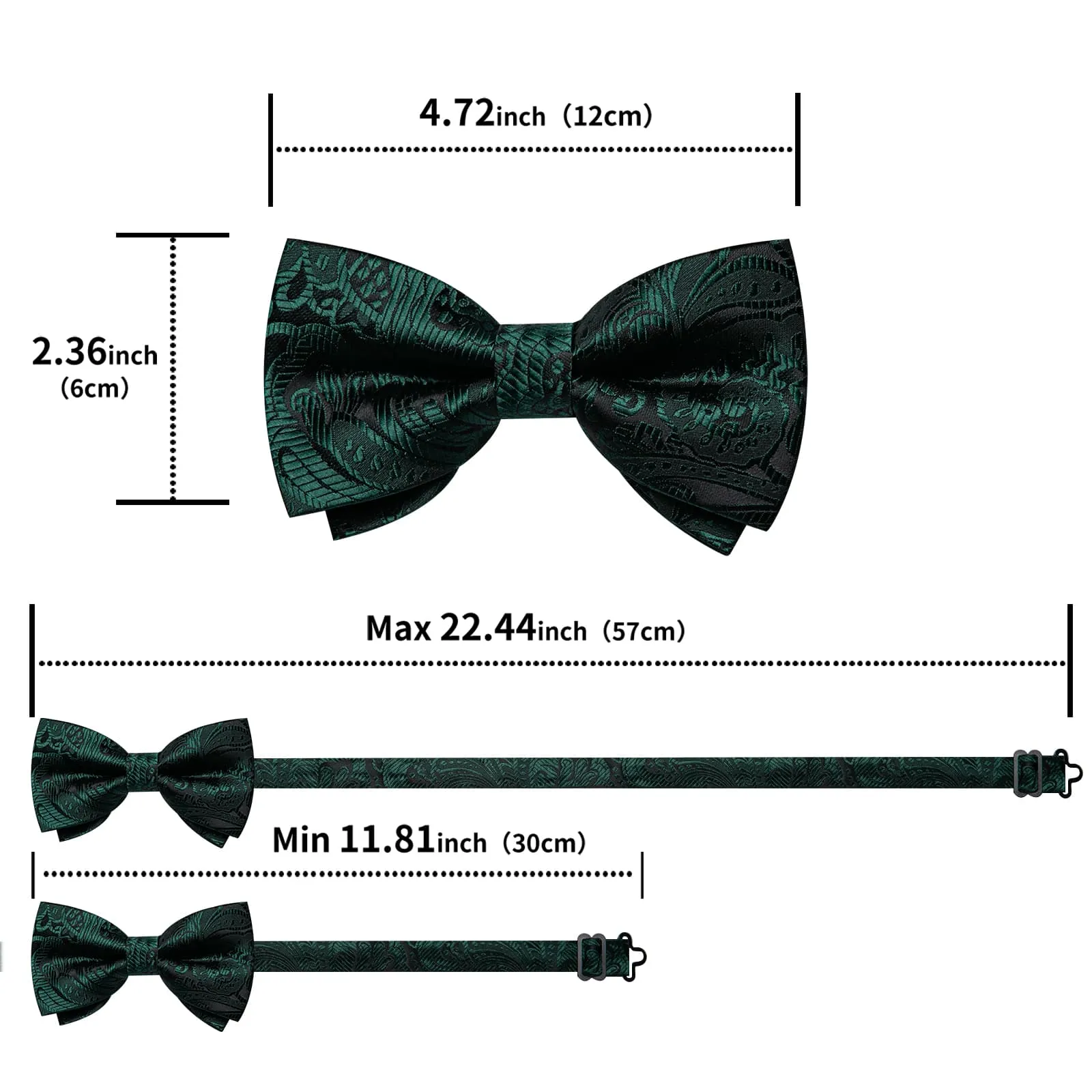 Ties2you Hunter Green Floral Bowtie Pre-tied Formal Bow Tie Handkerchief Cufflinks Set sold by Ties2You product image thumbnail 5