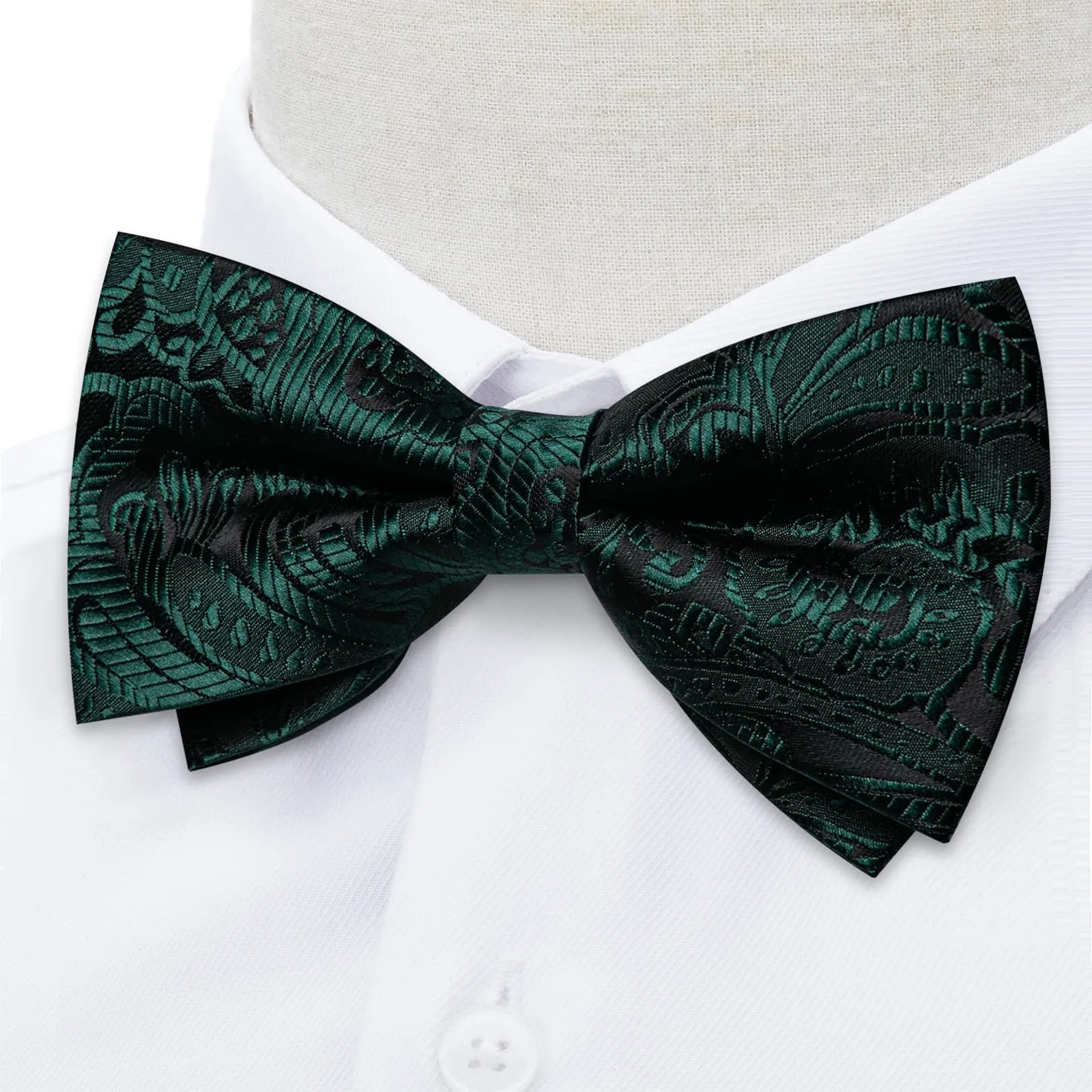 Ties2you Hunter Green Floral Bowtie Pre-tied Formal Bow Tie Handkerchief Cufflinks Set sold by Ties2You product image thumbnail 2