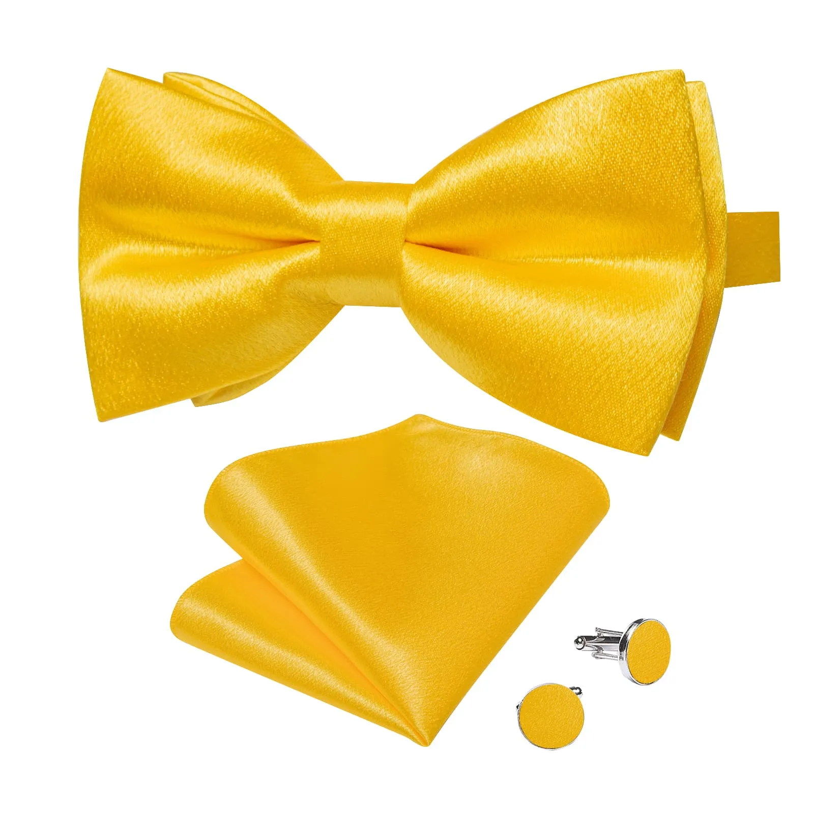 Ties2you Lemon Yellow Solid Bowtie Pre-tied Formal Bow Tie Pocket Square Cufflinks Set sold by Ties2You product image thumbnail 4