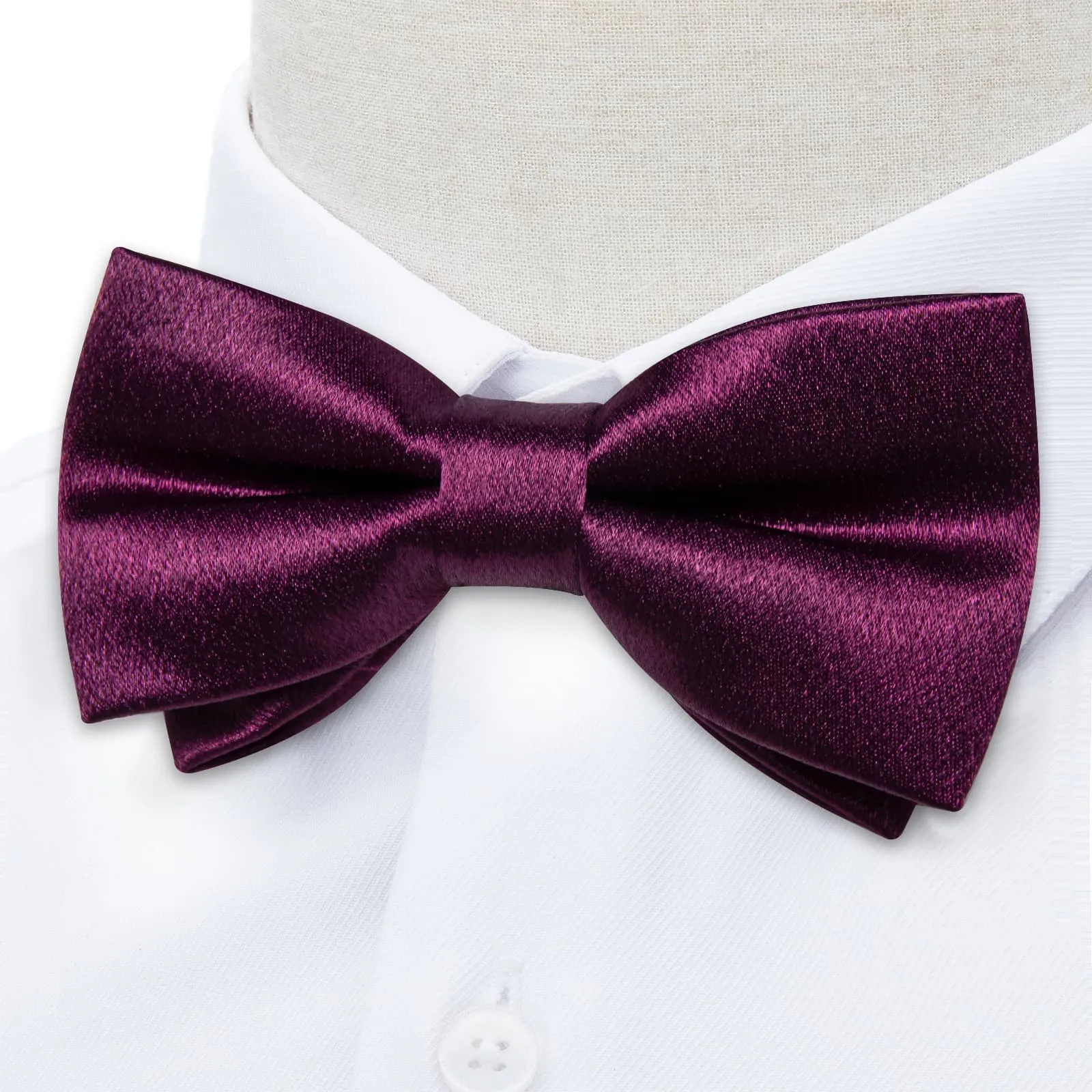 Ties2you Plum Pre-tied Bowtie Solid Formal Tuxedo Bow Tie Pocket Square Cufflinks Set sold by Ties2You product image thumbnail 3