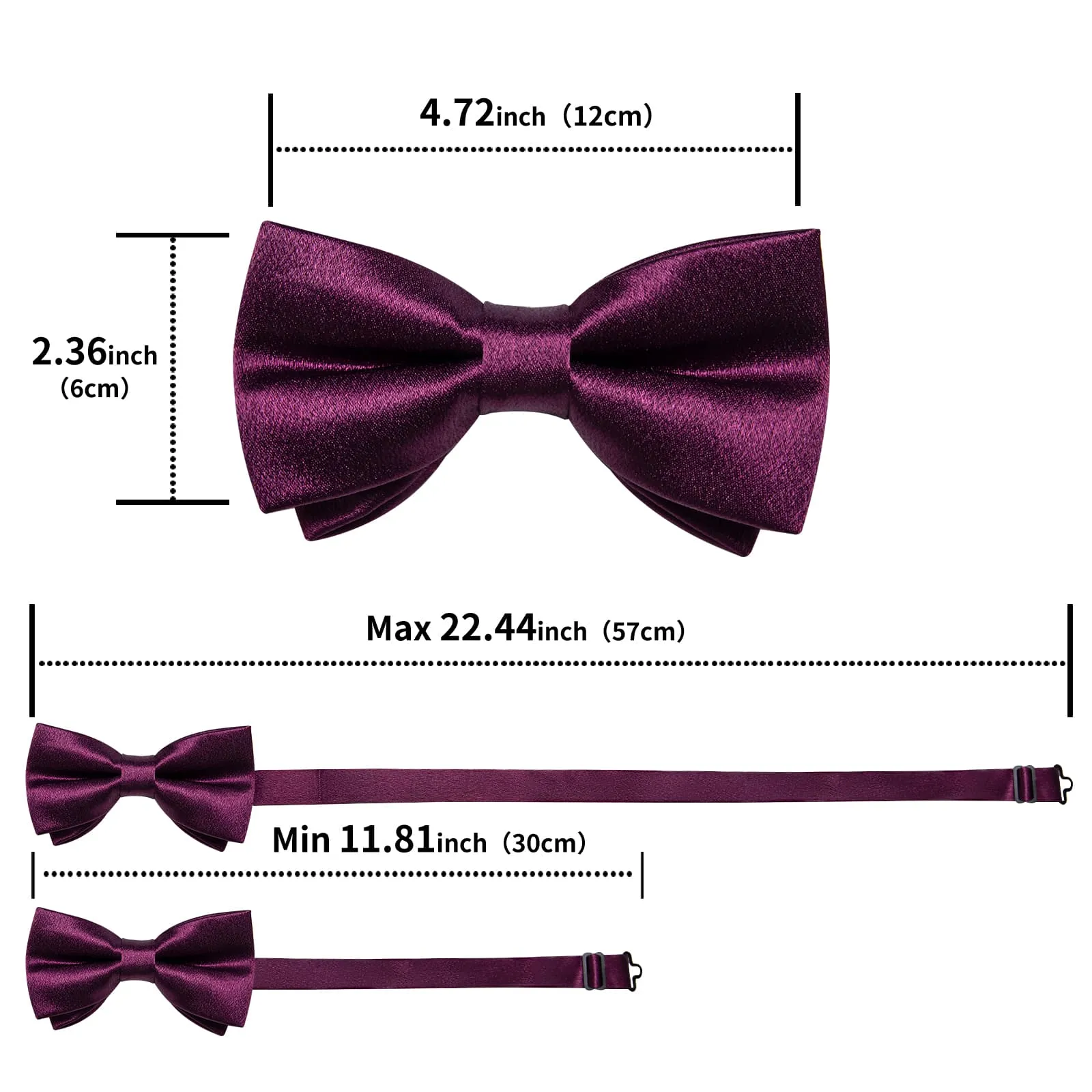 Ties2you Plum Pre-tied Bowtie Solid Formal Tuxedo Bow Tie Pocket Square Cufflinks Set sold by Ties2You product image thumbnail 5