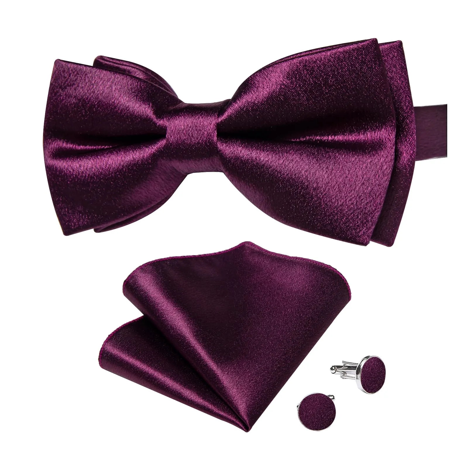 Ties2you Plum Pre-tied Bowtie Solid Formal Tuxedo Bow Tie Pocket Square Cufflinks Set sold by Ties2You product image thumbnail 4