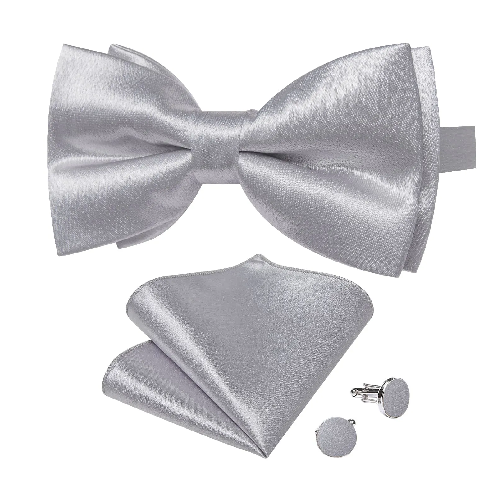 Ties2you Silver Bowtie Pre-tied Solid Formal Tuxedo Bow Tie Handkerchief Cufflinks Set sold by Ties2You product image thumbnail 4