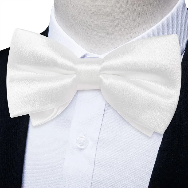 Ties2you White Bowtie Pre-tied Solid Formal Bow Tie Handkerchief Cufflinks Set sold by Ties2You