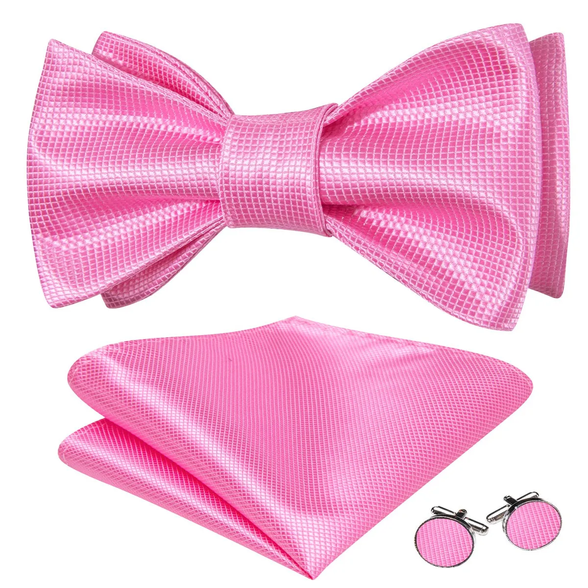 Ties2you Geometric Pink Bow Ties Self-tie Tuxedo Bowtie Pocket Square Cufflinks Set sold by Ties2You product image thumbnail 3