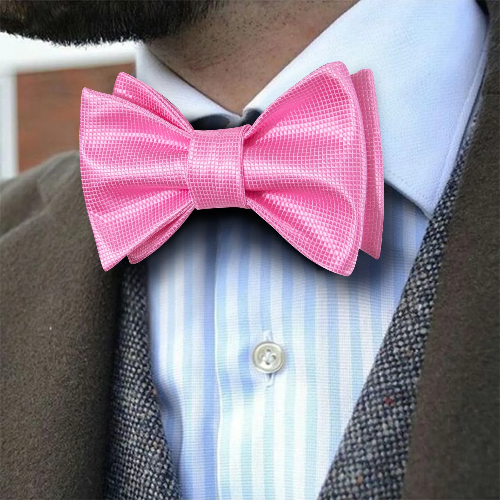 Ties2you Geometric Pink Bow Ties Self-tie Tuxedo Bowtie Pocket Square Cufflinks Set sold by Ties2You product image thumbnail 4